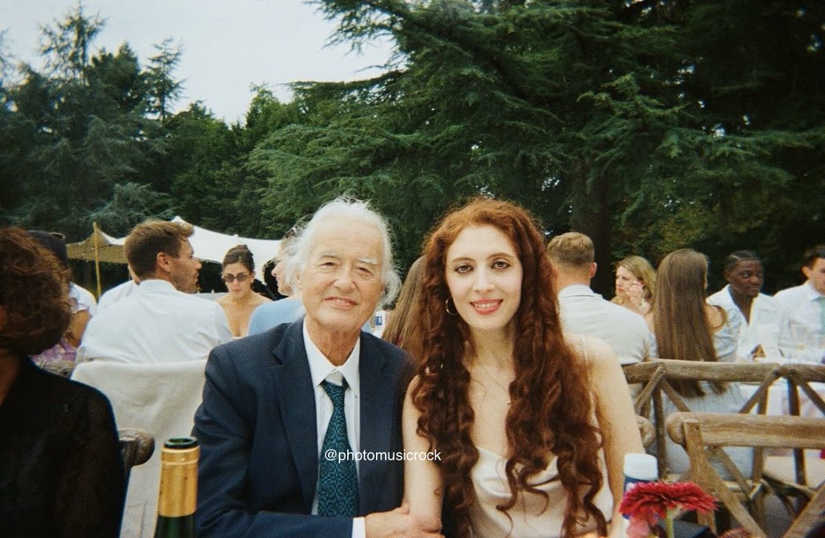 Photomusicrock's tweet image. New photo of Led Zeppelin’s Jimmy Page celebrating his birthday with his girlfriend Scarlett Sabet, 2026.