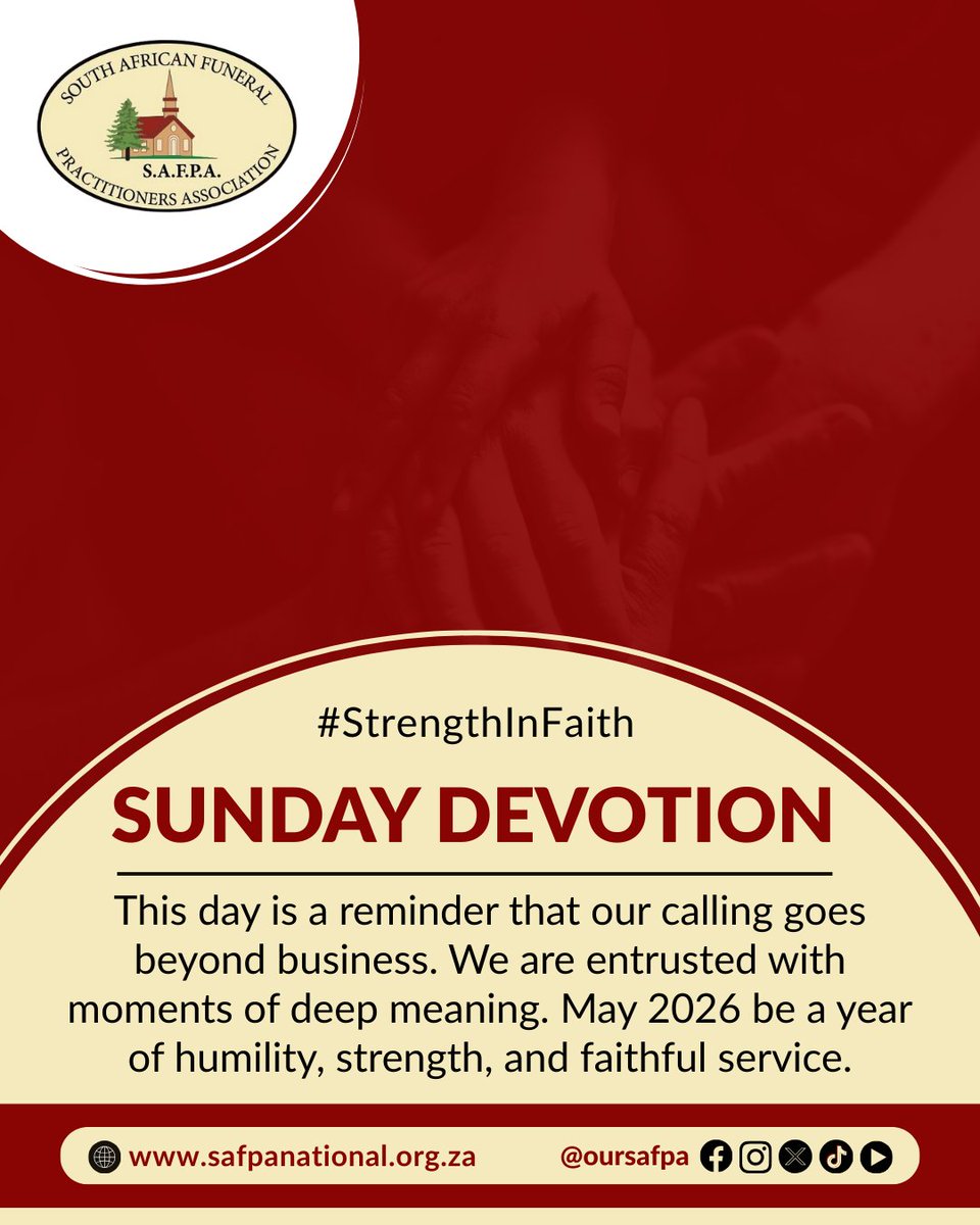 oursafpa's tweet photo. This day is a   reminder that our calling goes beyond business. We are entrusted with moments   of deep meaning. May 2026 be a year of humility, strength, and faithful   service.

#SAFPA #LeadershipWithHeart #FaithAtWork #SundayDevotion https://t.co/miygmQ3vG5