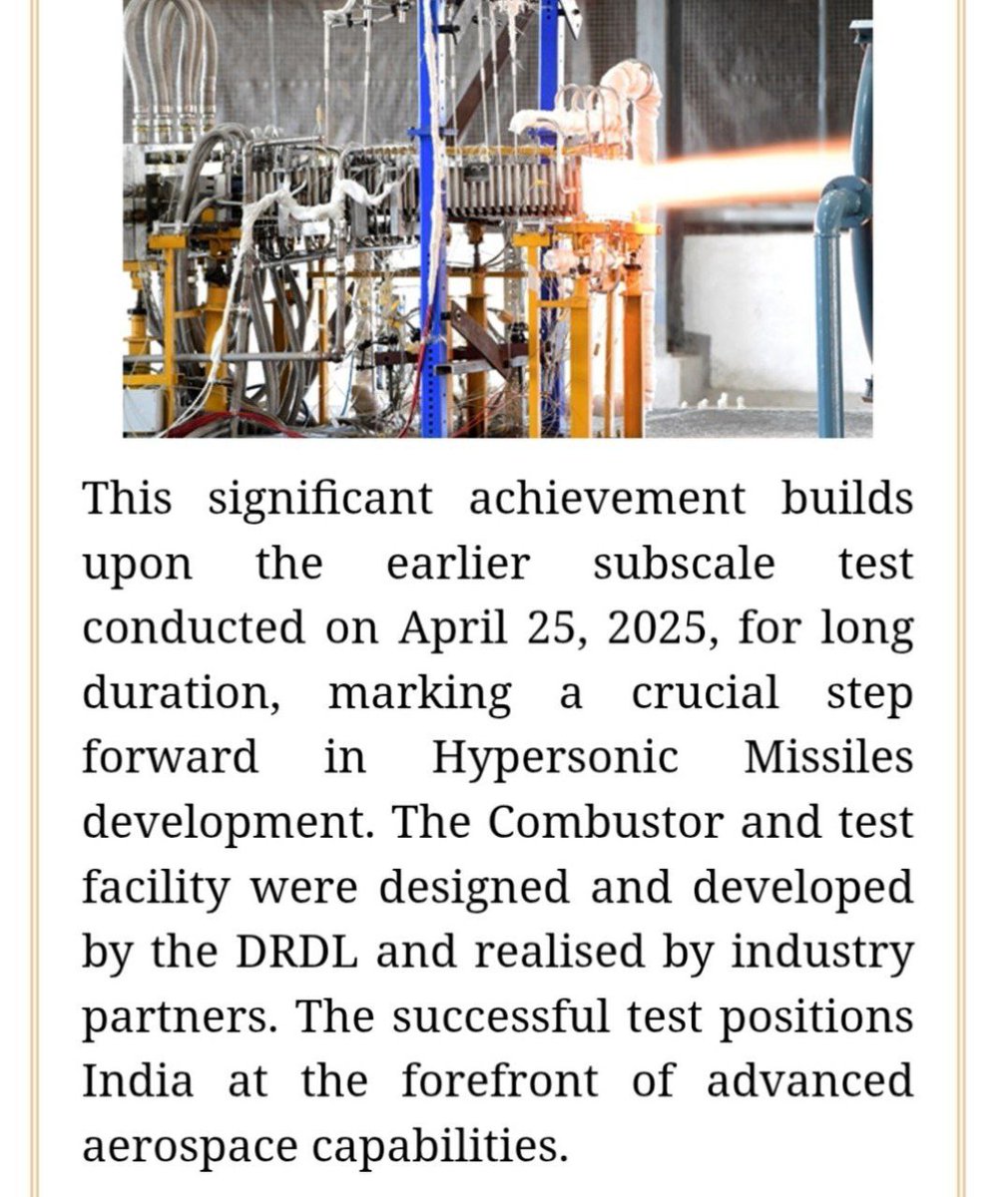 InquisitiveS_'s tweet photo. Official press release of testing actively cooled long duration Scramjet Engine for Hypersonic Missile Programme, the run time was over 12 minutes.
#Scramjet https://t.co/HC3YYkOpH1