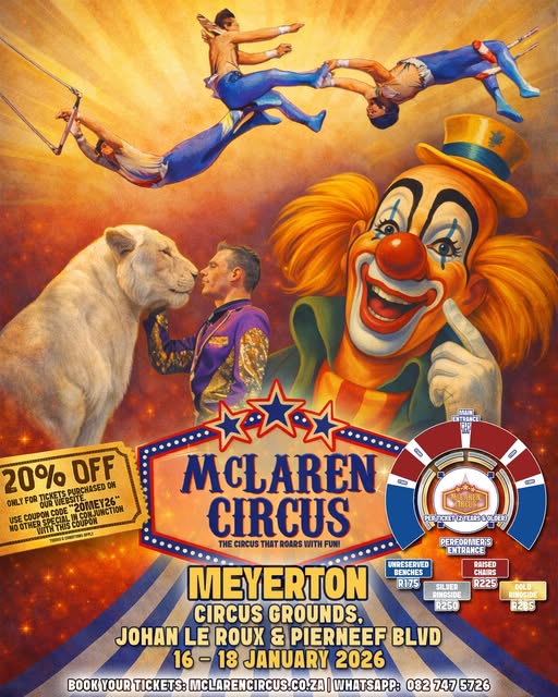 DenzilMclaren's tweet photo. Don't miss #McLaren All-New Talk of The Town Show in #Benoni until Sunday 25 January🎪😂🦁🐴🐩😍❤️
#Ekurhuleni #Boksburg #Brakpan #Edenvale #Germiston #Isando #Johannesburg #Joburg #Jhb #KemptonPark #Pretoria #Tshwane #EastRand #Gauteng
BUY TICKETS ONLINE: https://t.co/wsY55VvJ9G https://t.co/KoCFKsgGS6