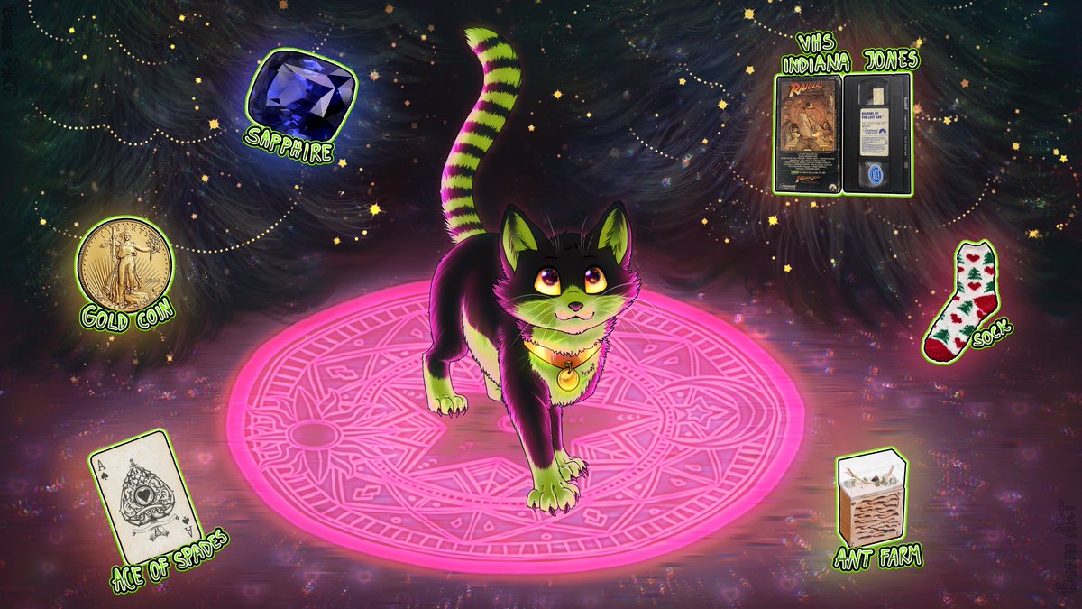 BonkiHart's tweet photo. I forgot to post this from December ;o;
I was taking part in Secret Santa and I got to draw a certain black & green cat
there used to be an art trend of #HowToSummonMe and I thought I'd do my art with that theme, because the summoned cat meme is also great haha #digitalart #art https://t.co/TybBrCUZfe