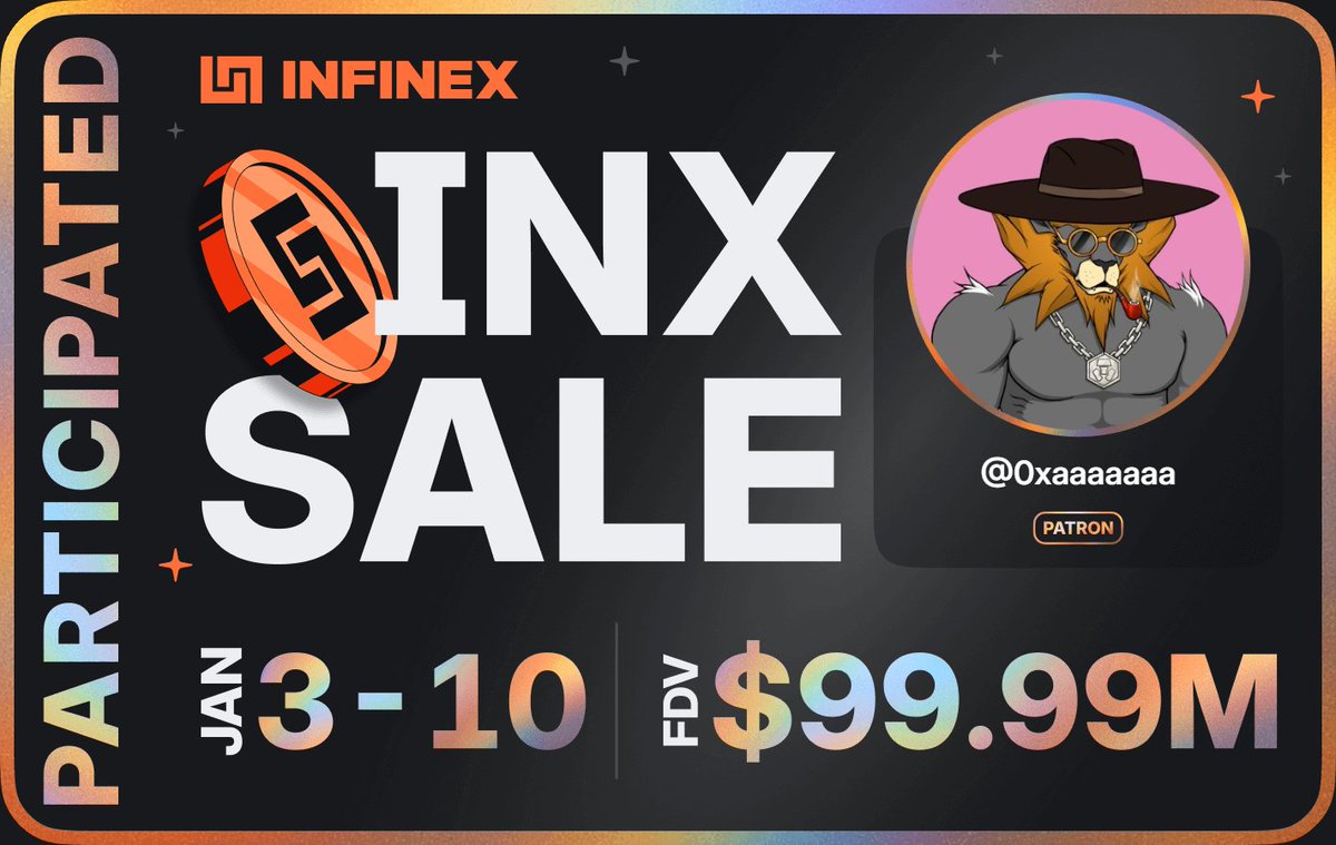 0xaaaaaaa's tweet photo. I participated in the @infinex sale - $99.99M FDV, 3-10 Jan, 2026 https://t.co/xNakTJYMYL
