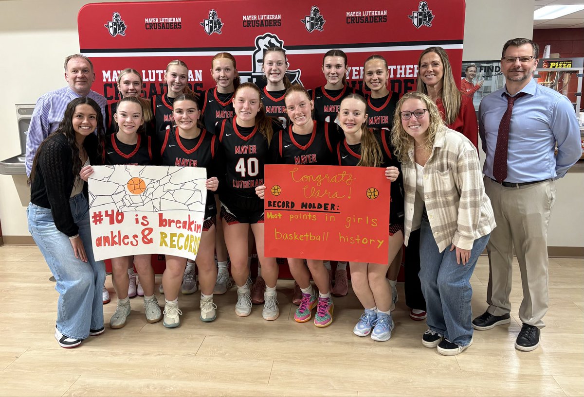 KeavenyJen's tweet photo. Congratulations to Clara for becoming Mayer Lutheran’s girls all time leading scorer. She currently sits at 1,588 points. Great teammates, coaches, and fans make this all possible. Keep up the good work Clara and team🏀. https://t.co/Ue5MksnYjl