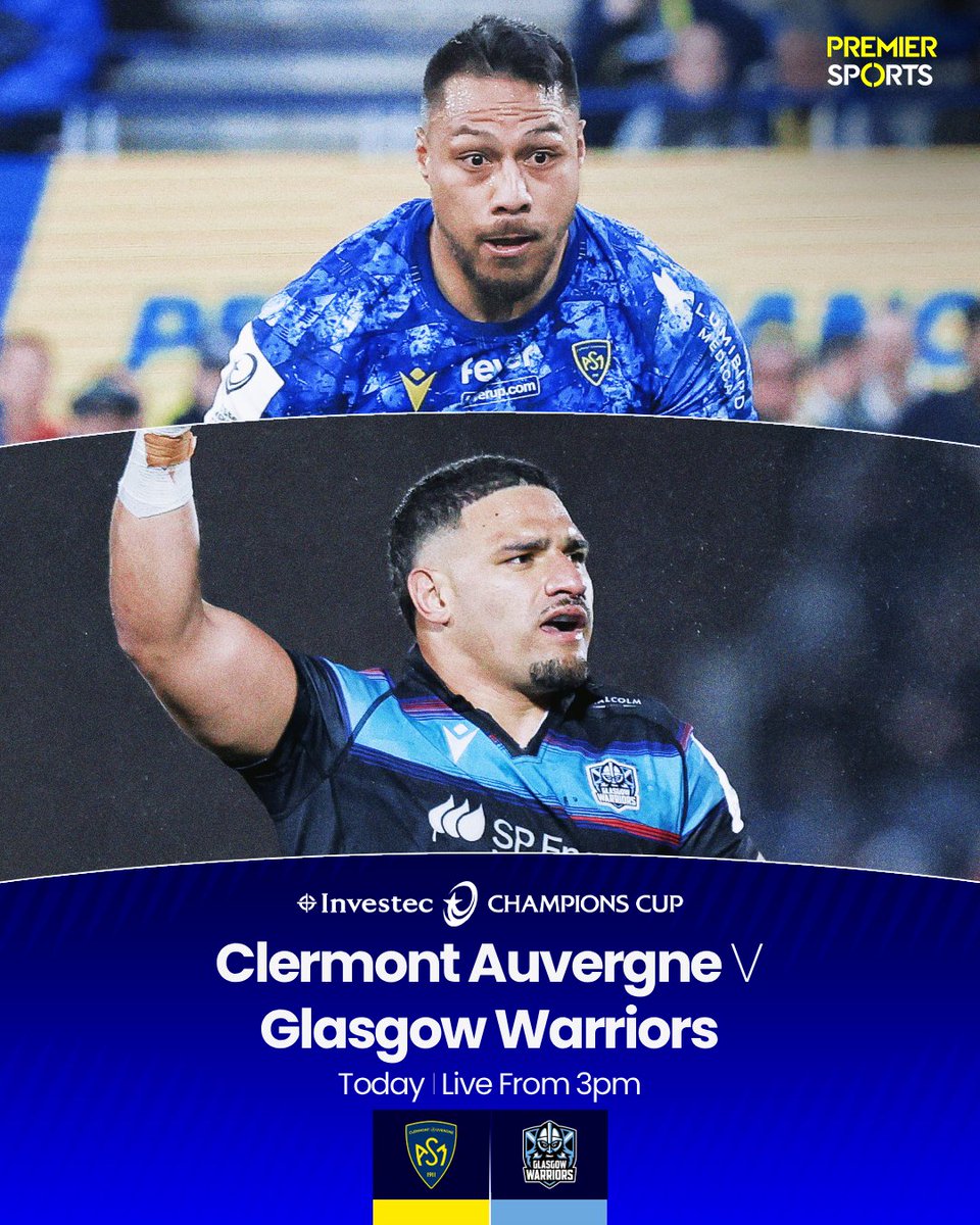 After seeing off Toulouse last month, Glasgow Warriors take on another French test away to Clermont Auvergne today 🏴󠁧󠁢󠁳󠁣󠁴󠁿✈️🇫🇷

Join us on Premier Sports 1 from 3pm for live coverage of the match 📺

#InvestecChampionsCup