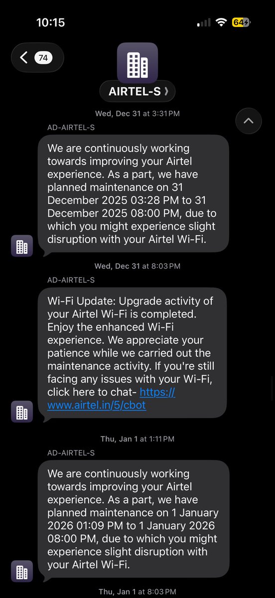 Gsiingh's tweet photo. Dear @X users, Just wanted to give advice to you if you are planning to broadband services of @airtelindia @Airtel_Presence, please don't consider it. Explore other options if possible since you will get frustrated once you start getting these msg from them on daily basis. https://t.co/pGAUiI31Wm