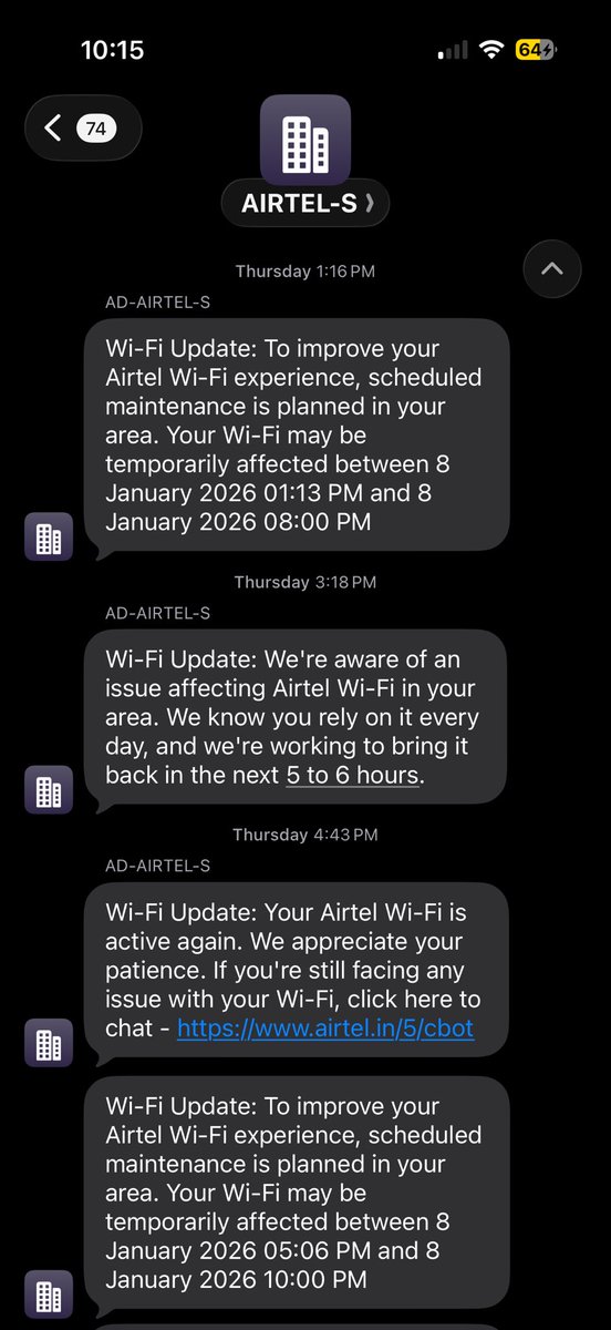 Gsiingh's tweet photo. Dear @X users, Just wanted to give advice to you if you are planning to broadband services of @airtelindia @Airtel_Presence, please don't consider it. Explore other options if possible since you will get frustrated once you start getting these msg from them on daily basis. https://t.co/pGAUiI31Wm