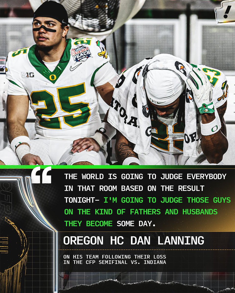 YahooSports's tweet image. Dan Lanning put things in perspective after a tough loss for his players in the CFP semifinal 💚