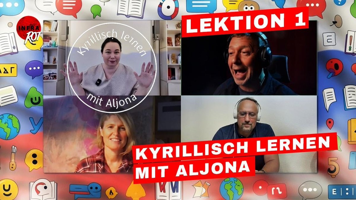 Infrarot_Medien's tweet photo. Kyrillisch lernen mit Jens und Aliona – Lektion 1 von 6

zur Sendung:
➝ https://t.co/qw7rxcyEw6

Genau wie in Mordor spricht man auch in Russland eine schwarze Sprache mit seltsamen Lauten und noch seltsameren Zeichen. So man diese Zeichen jedoch zu deuten versteht, eröffnet sich ein ganz neues Verständnis. 

Der Weg hin zu diesem Verständnis heißt: Lernen!
Aljona hat mit Jens und zwei InfraRot-Zuschauern schon mal etwas geübt. 

➝ https://t.co/I2mhGU6kvk 
➝ https://t.co/XPTE6c7LHt
___________________________________
▪️🔥 Hier könnt ihr uns folgen 🔥▪️
➝ https://t.co/eoAsD8aGbV
🔵 Hier könnt ihr uns unterstützen 🔵
➝ https://t.co/q0NCgWnqKl