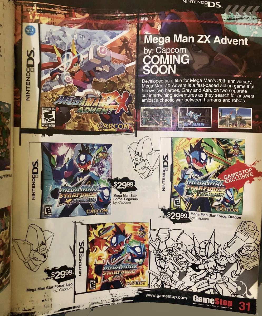 RockmanEXEZone's tweet image. A look at a 2007 GameStop catalogue featuring Mega Man Star Force 1. In the US, Dragon version was exclusive for the retailer.