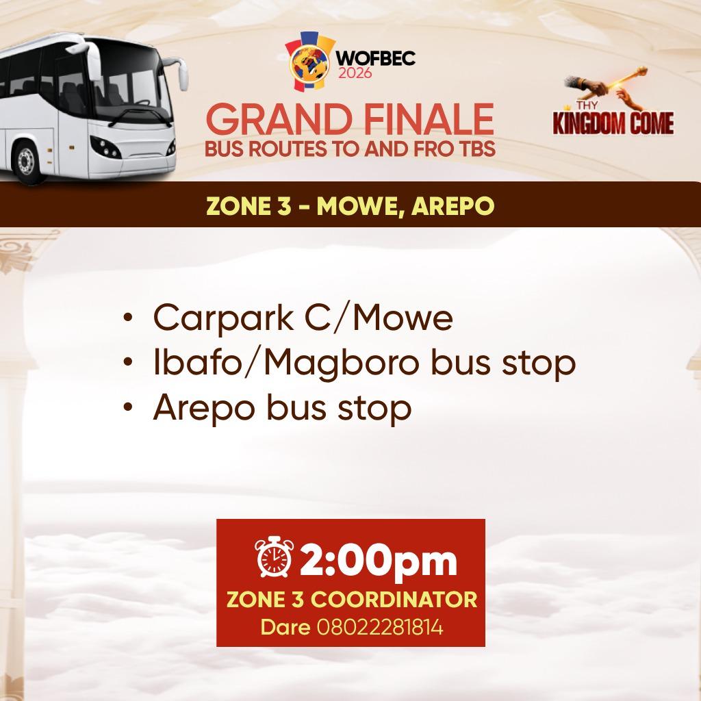 pastorpoju's tweet photo. Buses will be available to convey people from different locations in the Lagos area for the Grand Finale of @wofbec on Sunday the 11th of January. https://t.co/GVG6mksQfE