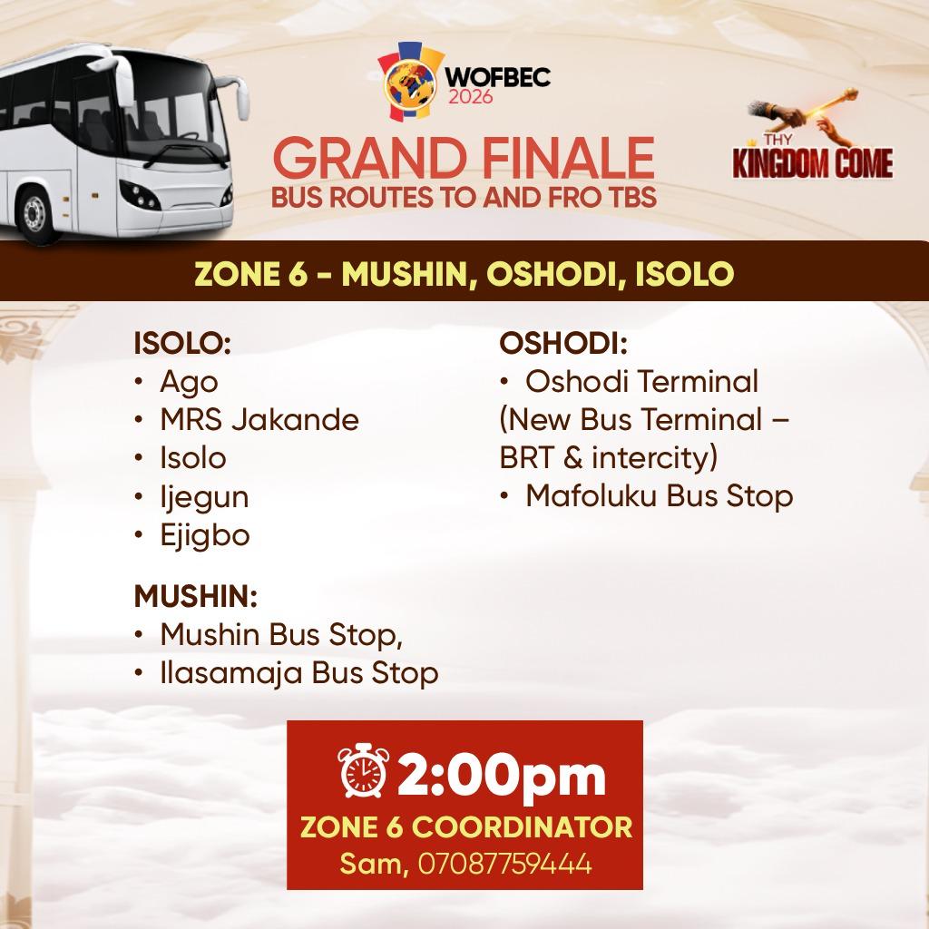 pastorpoju's tweet photo. Buses will be available to convey people from different locations in the Lagos area for the Grand Finale of @wofbec on Sunday the 11th of January. https://t.co/idGb4f4Twv