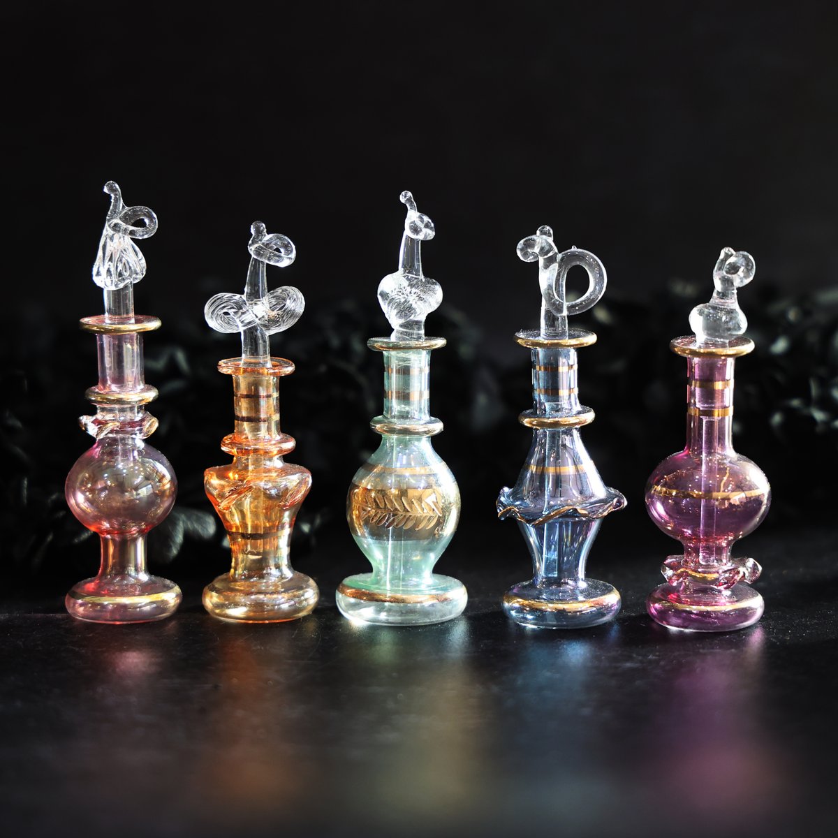 エジプト香水瓶　ガラス5点セット エジプト香水瓶 5本セット ガラスボトル オプティック