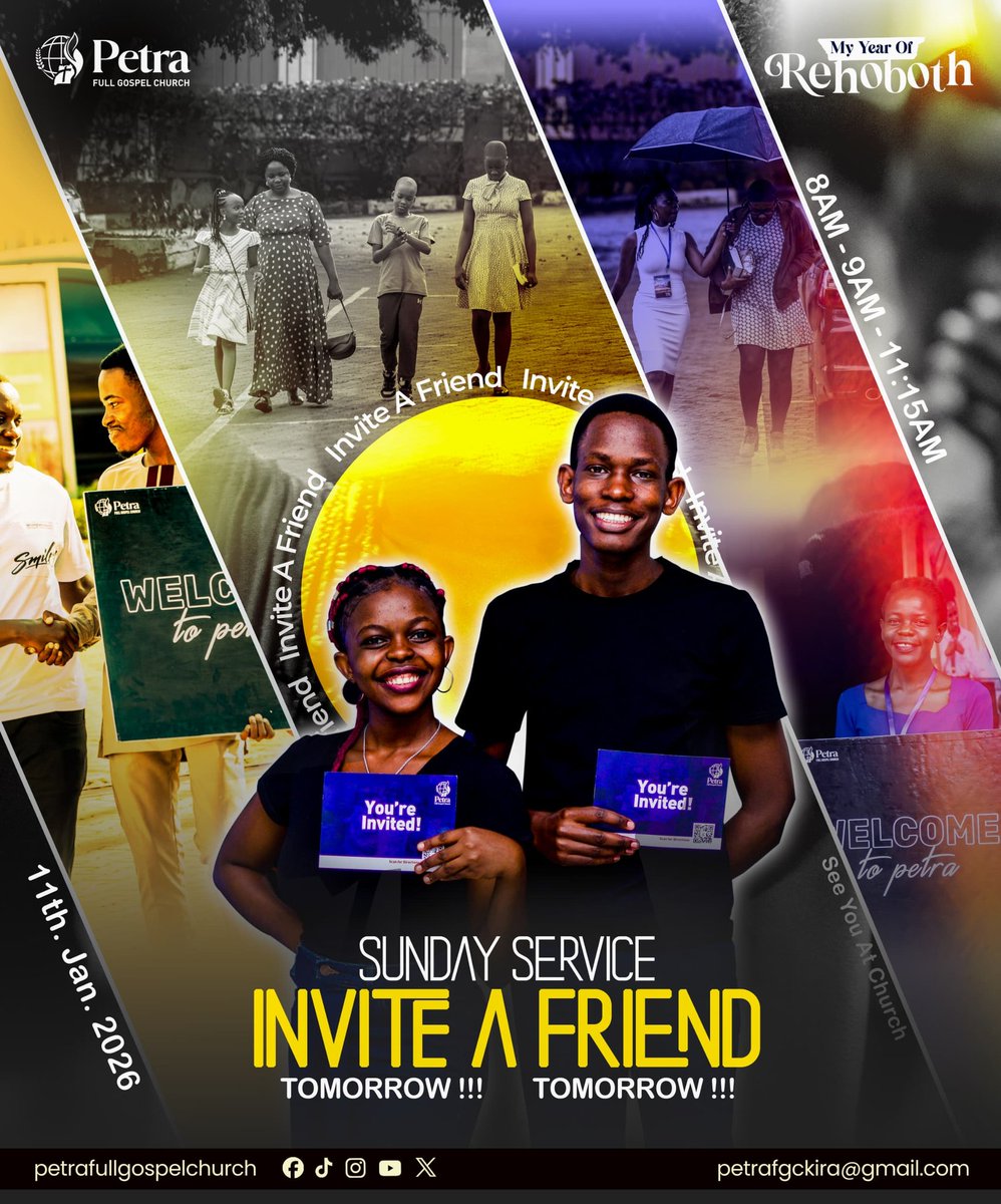 Tomorrow !!  Tomorrow !!

Sunday is finally here! 🎉🔥🥳
Invite a Friend for fellowship at church this Sunday. Be the reason why they smile😊 this weekend.

 #InviteAFriend #SundayService #MyYearOfRehoboth