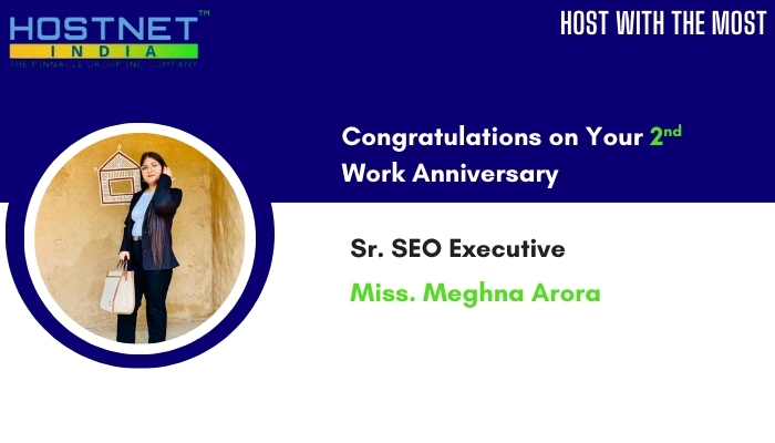 Happy 2nd work anniversary to Miss. Meghna Arora! Your contributions are an inspiration to us all, and we’re grateful to have you as part of the Hostnetindia family. Cheers to continued growth and success. 🚀
.
.
#WorkAnniversary #TeamAppreciation #EmployeeCelebration