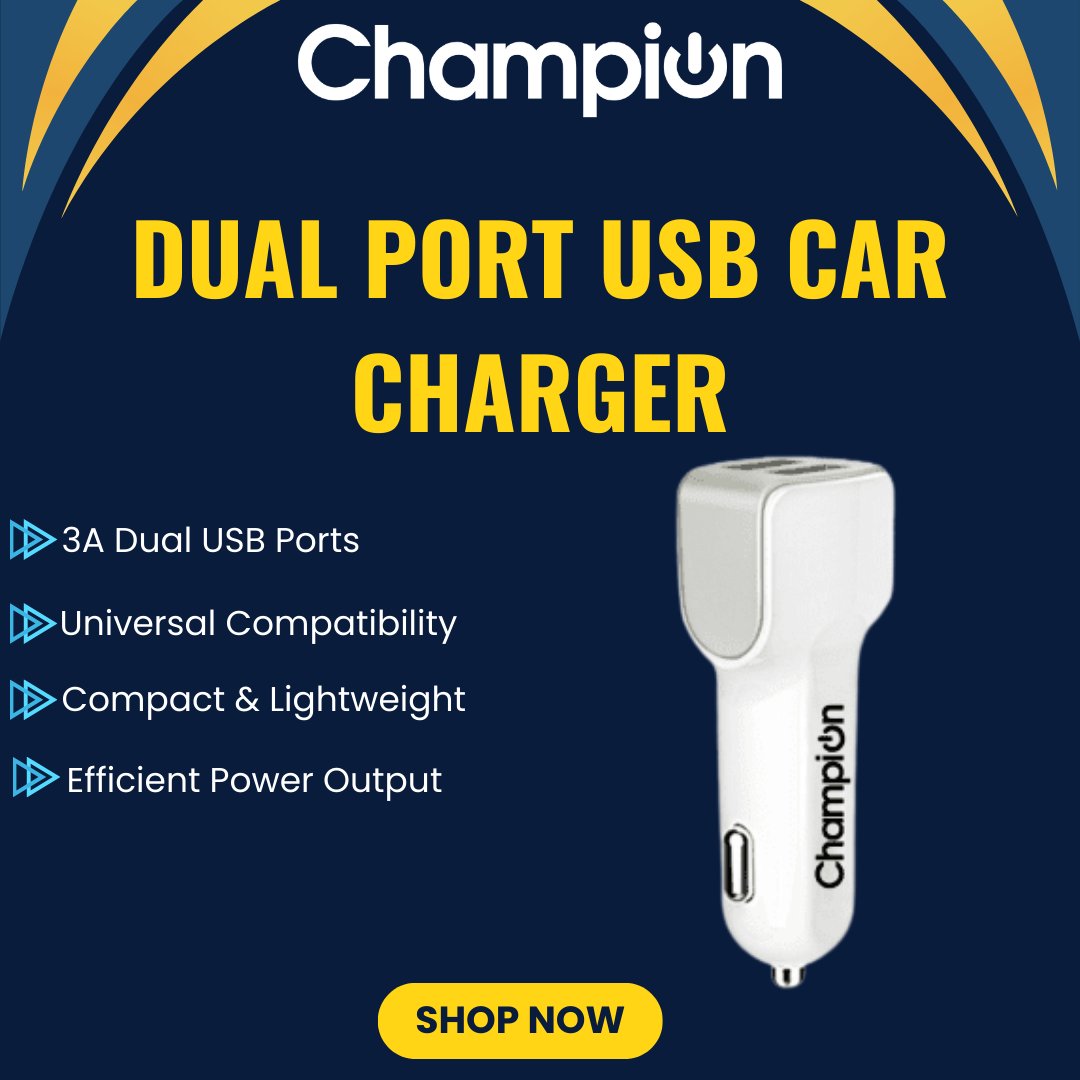 ChampionComps's tweet photo. Dual USB Car Charger with Efficient Power Output
Visit our site now - https://t.co/R75B6dFYA5
#CarCharger
#USBCharger
#DualPortCharger
#FastCharging
#OnTheGoCharging
#MobileCharging
#TravelEssentials
#TechAccessories #3ACharging
#DualUSB
#EfficientPower
#QuickCharge https://t.co/bJv0DBTbEL