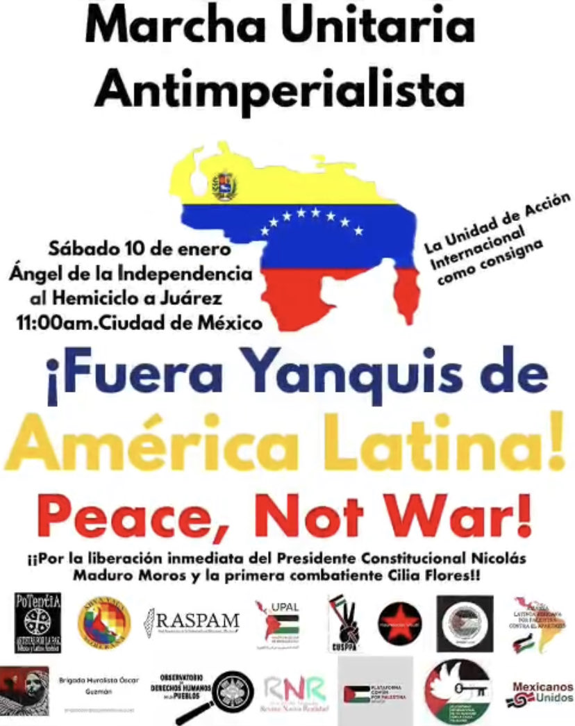 🇻🇪Marcha Unitaria Antiimperialista. Sábado 10 de enero 2026, 11:00 hrs.🇵🇸