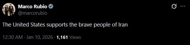 🇮🇷🇺🇸| AHORA: Marco Rubio posteo en su cuenta de X: "Estados Unidos apoya al valiente pueblo de Irán".