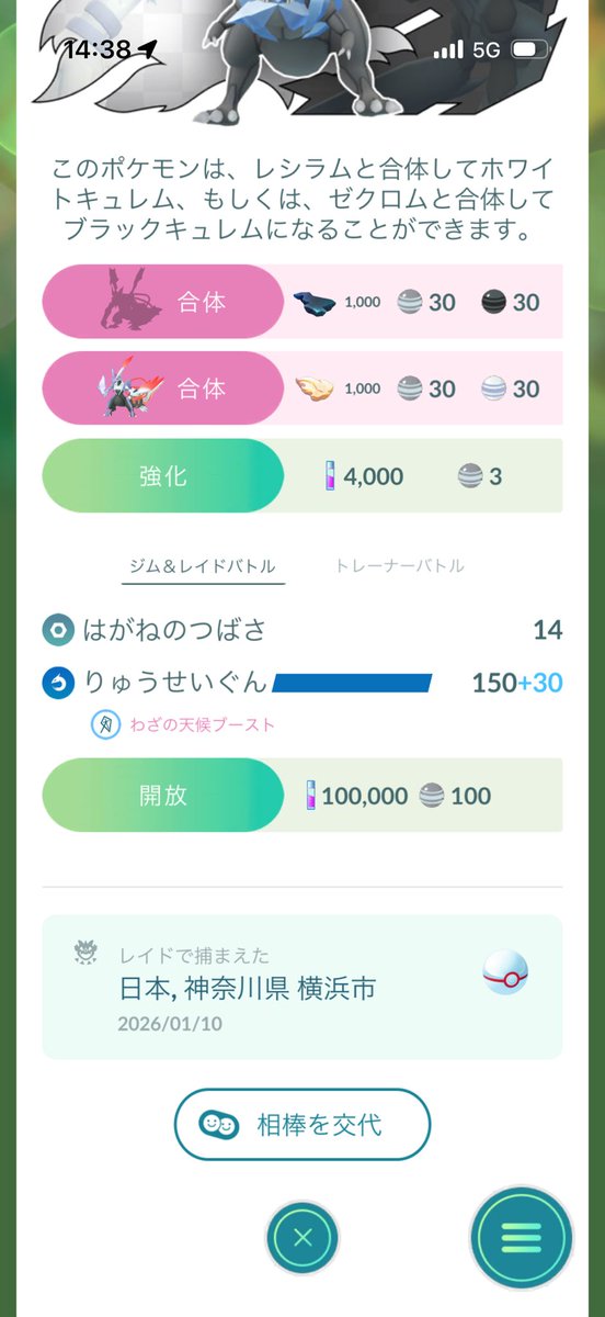 findbout_love's tweet photo. レイドデイキュレム色違い出たのに特別技はランダムですか😭？どなたか有識者様教えてください（ ;  ; ）

#ポケモンGO https://t.co/tF85IKasST