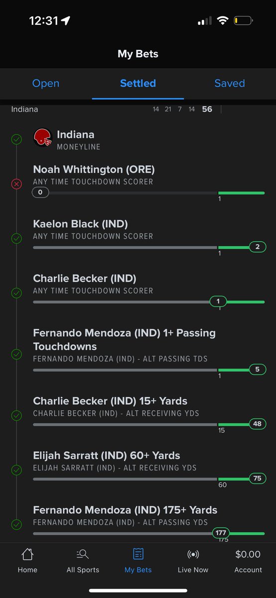c_fleming1's tweet photo. @SportsCentralO @Hoopss $KingFleming1 ,Hoosier born and raised, fan duel didn’t void my bet even tho Whittington played one snap on the first drive and didn’t record a statistic . Save me https://t.co/SNmgn1DS72