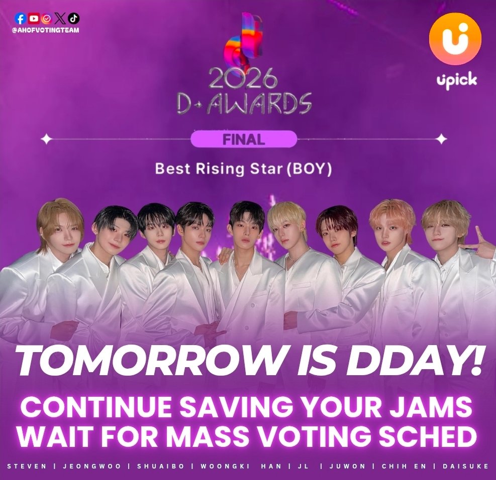AHOFVOTINGTEAM's tweet photo. [📢] 𝐃 𝐀𝐖𝐀𝐑𝐃𝐒 𝟐𝟎𝟐𝟔 ~ 𝐁𝐄𝐒𝐓 𝐑𝐈𝐒𝐈𝐍𝐆 𝐒𝐓𝐀𝐑 

Don't worry, even though AHOF isn't yet at the top, FOHA! Save your JAMs for now, and stay tuned for the upcoming TIME ATTACKS and MASS VOTING schedule.

How to collect your jams?
https://t.co/bPKXD4nOty

1️⃣ GET YOUR DAILY ATTENDANCE
2️⃣ WATCH ADVERTISEMENTS
3️⃣ DO DIFFERENT MISSIONS
4️⃣ CREATE MORE ACCOUNTS [ DO 1-3 ]

Voting 🔗 https://t.co/b79Xfqur6A

#AHOF #아홉
@AHOF_official