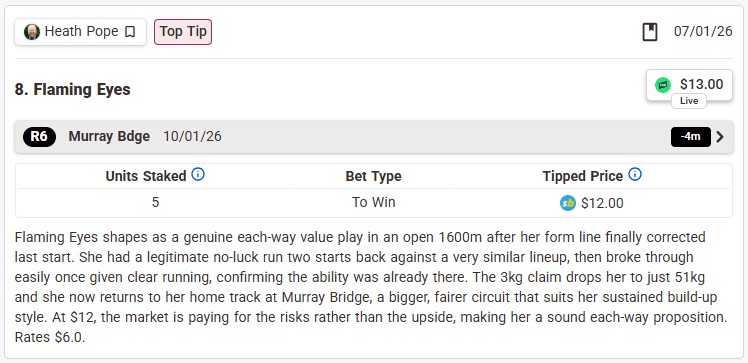 RacenetTweets's tweet photo. This is why it pays to follow @HeathPopey at Racenet's Pro Tips section...  💰

https://t.co/NhyZgTmkR3 https://t.co/b9I3nPeJ5e