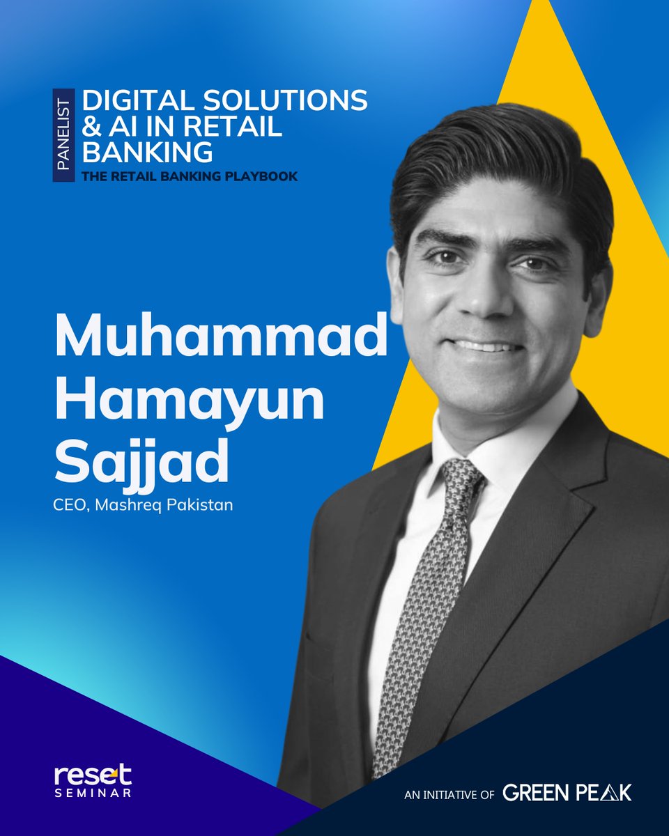 GPIsocial's tweet photo. Pleased to announce Muhammad Hamayun Sajjad, CEO of @MashreqTweets in Pakistan, as a panelist for our Digital Solutions &amp; AI in Retail Banking session.

#ResetSeminar2026 | The Retail Banking Playbook
2 February 2026 | PC Karachi https://t.co/2aiNdD2zZp