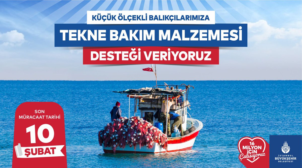 tarim_ibb's tweet photo. Denize emek veren küçük ölçekli balıkçılarımızın teknelerinin bakım ve onarım süreçlerini kolaylaştırmak için bu yıl da yanındayız. 

📅 Başvuru Tarihleri: 12 Ocak – 10 Şubat
ℹ️ Detaylı bilgi için: https://t.co/rnd5ksoNak https://t.co/wg309EAZKi