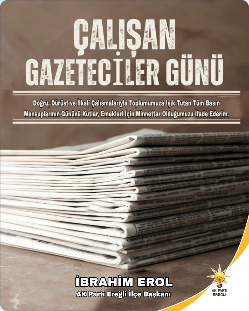 Doğru, dürüst ve ilkeli çalışmalarıyla toplumumuza ışık tutan tüm basın mensuplarının gününü kutlar, emekleri için minnettar olduğumuzu ifade ederim.
<a href="/AKGMTeskilat/">AK Parti Teşkilat Başkanlığı</a> <a href="/abuyukgumus/">Ahmet Büyükgümüş</a> <a href="/abdullahdogru01/">Abdullah Doğru</a>