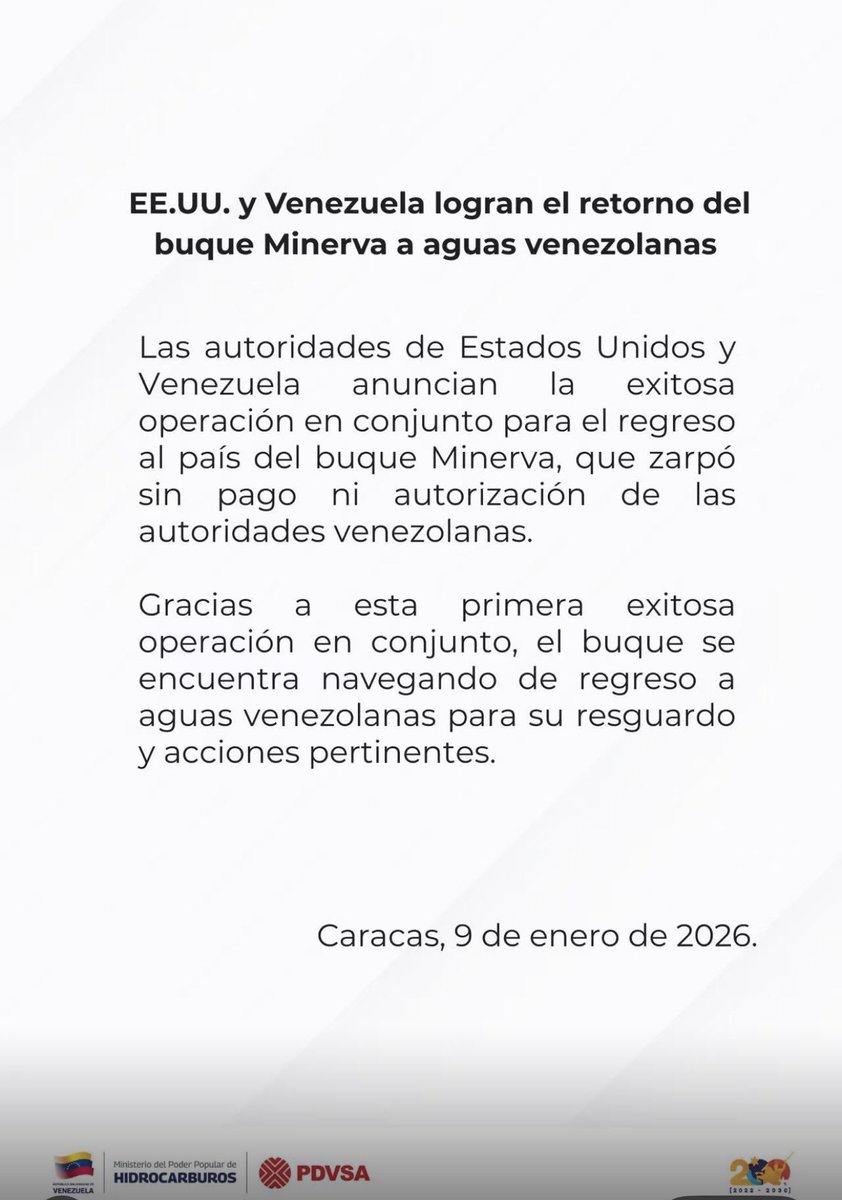 OrlvndoA's tweet image. 🚨 | Régimen interino de Venezuela publica un comunicado en el que confirma que colaboró con el Gobierno de EEUU para incautar un buque petrolero que “zarpó sin pago ni autorización”.