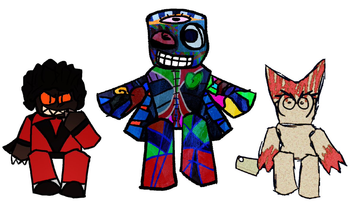 beeixzy's tweet image. crack game idea: roblox asym based on characters from music videos/albumcovers
killers on left survivors on right This is everything i’ve thought of during class