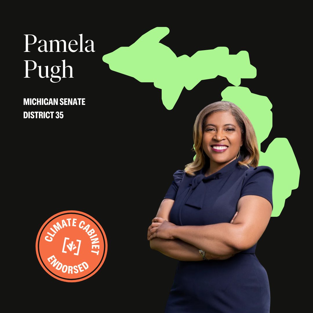 PamelaPughMI's tweet photo. Proud to be endorsed by @Climate Cabinet. Michigan’s future depends on bold climate leadership that creates good jobs, protects our water, and strengthens communities. Thank you for your support and partnership in this work. #TeamPugh #mi35 #sd35 https://t.co/UWCft0tS6s