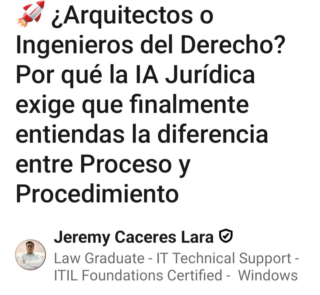 🚀 ¿Arquitectos o Ingenieros del Derecho? Por qué la IA Jurídica exige que finalmente entiendas la diferencia entre Proceso y Procedimiento
⬇️
linkedin.com/pulse/arquitec…