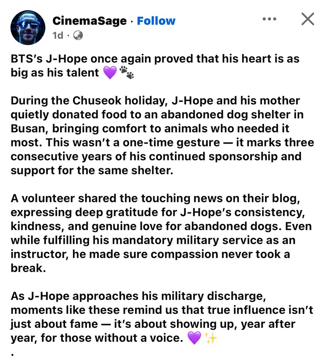 J-hope continues to show that his influence goes far beyond music. During the Chuseok holiday, he and his mother quietly donated food to an abandoned dog shelter in Busan—marking three consecutive years of continued support for the same shelter. A volunteer later shared their