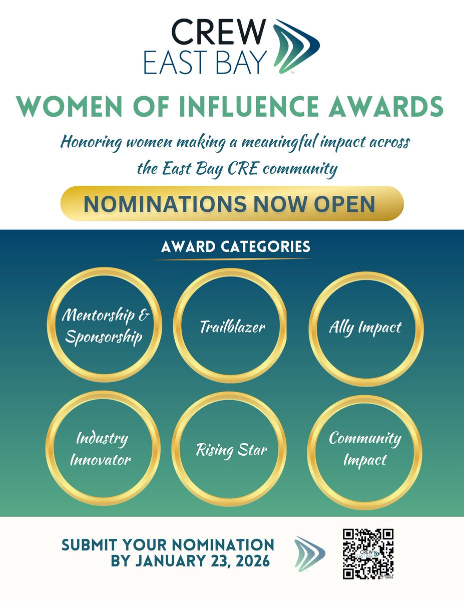 We’re excited to launch the inaugural Women of Influence Awards at our Fundraiser Gala on May 14! 🎉 Nominations are now open for CREW East Bay members (since Jan 1, 2025). Nominate yourself or a colleague: forms.gle/fBvro2divt8fBQ…