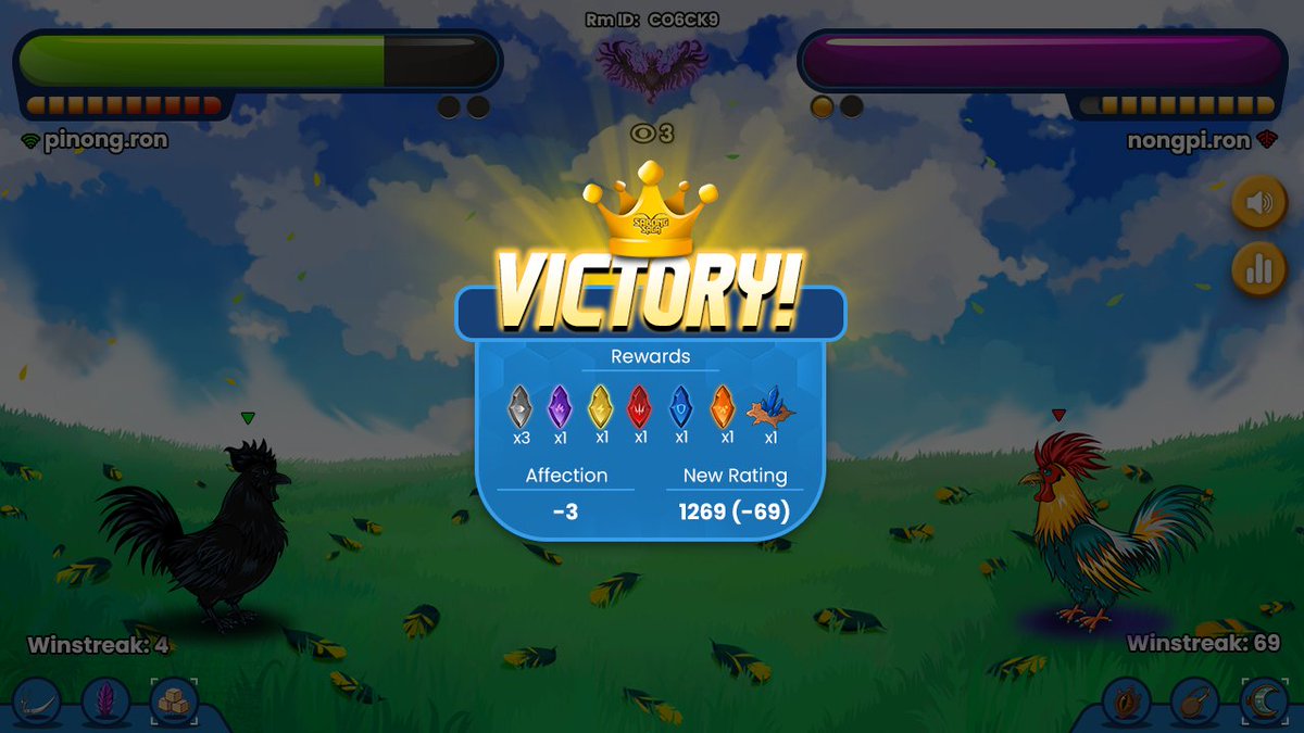 One Layer of the Reward System! 💰

Every battle drops ERC-1155 materials that are fully tradable on the Ronin Market. Win for Corns or Shards, lose and earn Essence.

Mortal chickens come with a 6x multiplier on Corn and Shard rewards.

Play smart and let battles pay off!! 🐔