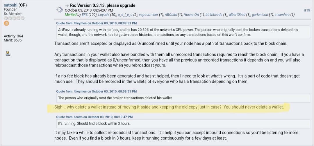 AG3NT_0R4NG3's tweet photo. @mattkratter "Sigh... why delete a wallet instead of moving it aside and keeping the old copy just in case?  You should never delete a wallet."

-Satoshi Nakamoto, #Bitcoin Talk Forums 10/03/2010 ⤵️

https://t.co/9A5WT5Rlvm https://t.co/QKxxbYU6qJ