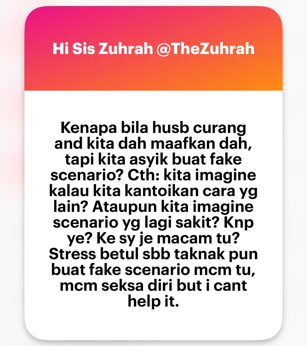 zuhrahx's tweet photo. Kenapa bila suami curang & kita maafkan, tapi asyik terfikir tentang fake scenario?
This is what I call “Mind Movie”🎥
Ini cara otak kita ‘pulangkan’ kuasa pada kita; Bagi kita pilihan utk tentukan apa akan jadi.
You’re not alone, we all experience this
#How2R https://t.co/q3id1zXwib