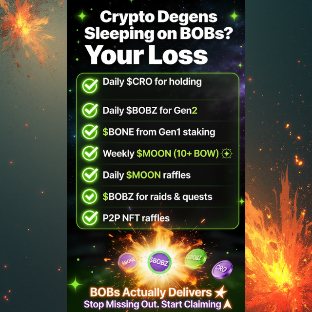 🚨 Crypto degens sleeping on <a href="/CroBobAdventure/">🛸BOB Adventures | BOWs Sold Out!</a>? Your loss. 

✅ Daily $CRO just for holding $BOW 💰
✅ Daily $BOBZ for Gen2 holders 🪙
✅ $BONE from Gen 1 staking 🦴
✅ Weekly $MOON airdrop 10+ $BOW 🌙
✅ Daily $MOON raffles 🎟️
✅ $BOBZ rewards for Twitter raids + quests 🐦
✅ P2P