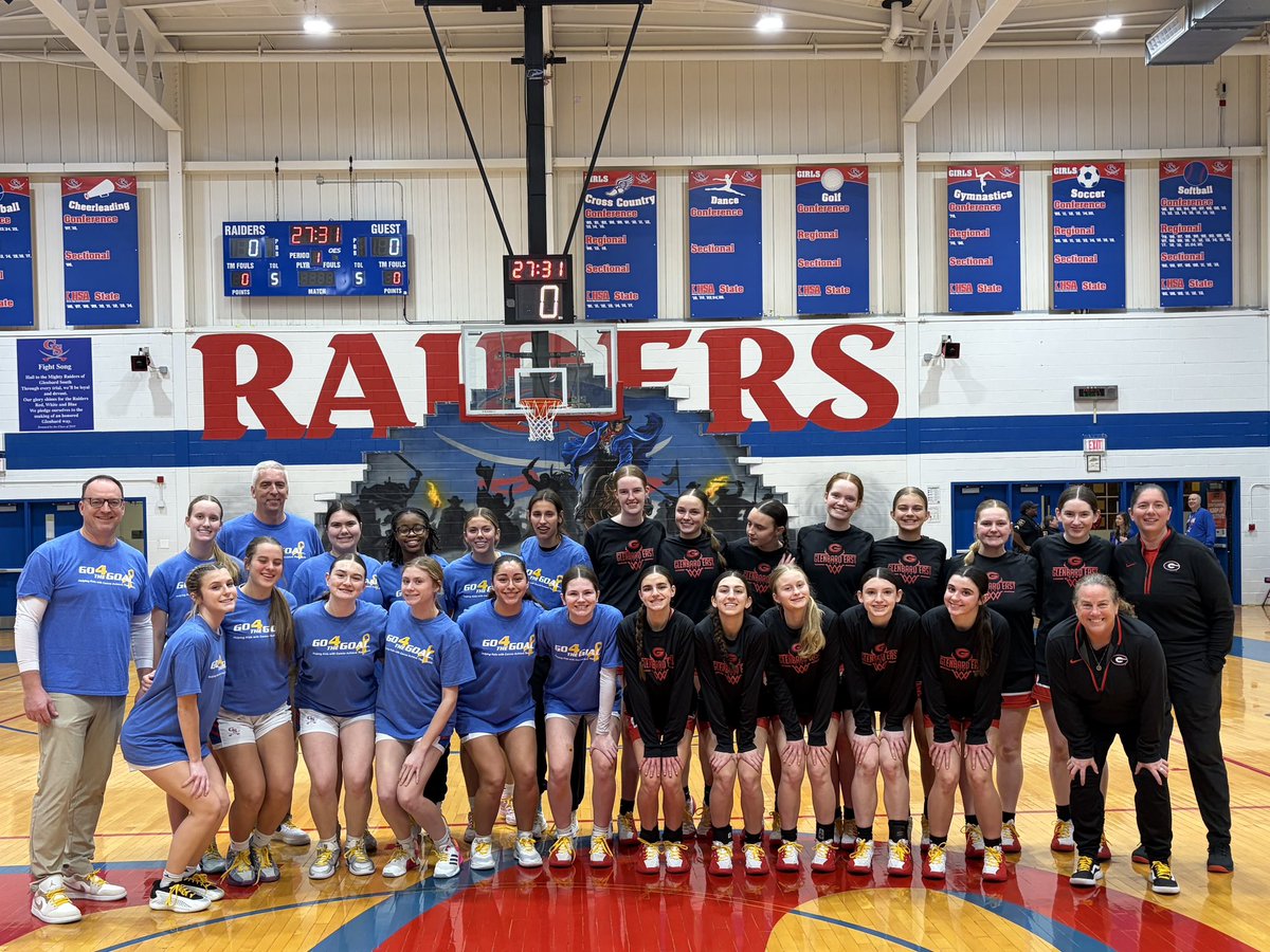 GBSgirlsbball's tweet photo. The Raiders and the Rams came together to help raise money for Go4theGoal - raising money to help fight pediatric cancer. https://t.co/jNP1SRyt9B