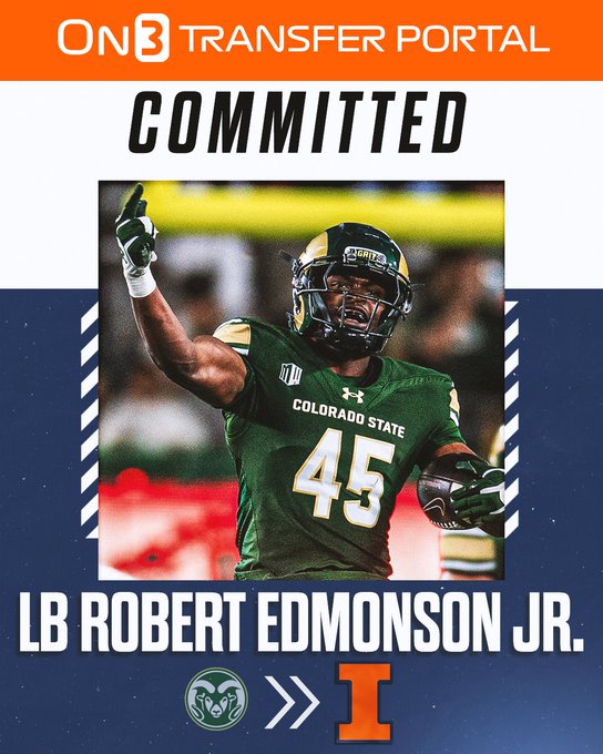 IllinoisRivals's tweet photo. Commit:  Illinois continued to rebuild its linebacker room with the addition of Colorado State transfer Robert Edmonson Jr. (@RobertEd713).   

#Illini  |  @TransferPortal 

Read: https://t.co/VWdYo5QVNJ https://t.co/QMUJESusNZ