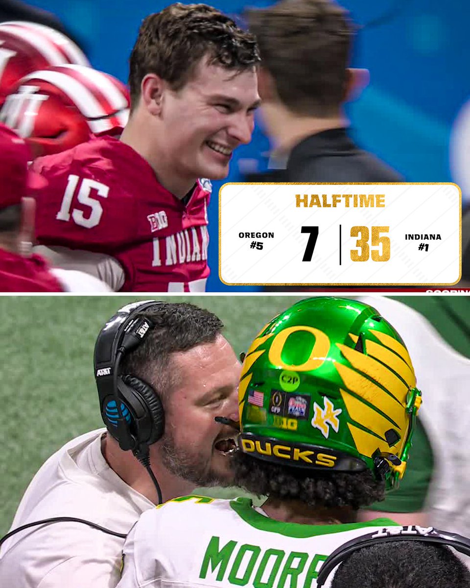 espn's tweet photo. THE HOOSIERS ARE IN COMPLETE CONTROL AGAINST THE DUCKS 🤯 

Don't miss the second half of the CFP semifinal on ESPN and the ESPN App 👀 https://t.co/OgT3y4ecfs