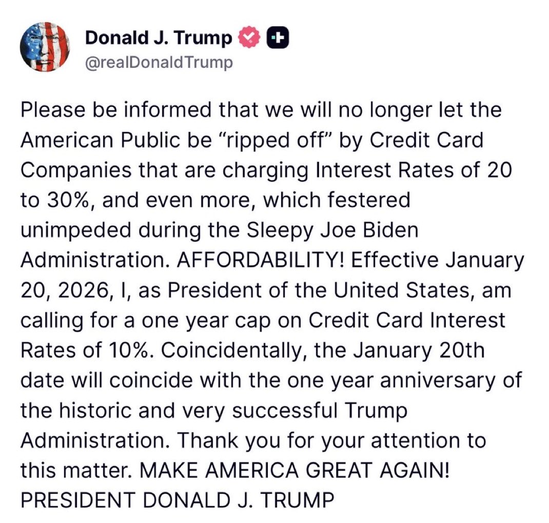 samkwakofficial's tweet photo. #Trump announces plans to put a Cap on Credit #Interest at 10% for 1 Year! #creditcards #creditcard https://t.co/4TdbyGOnBC