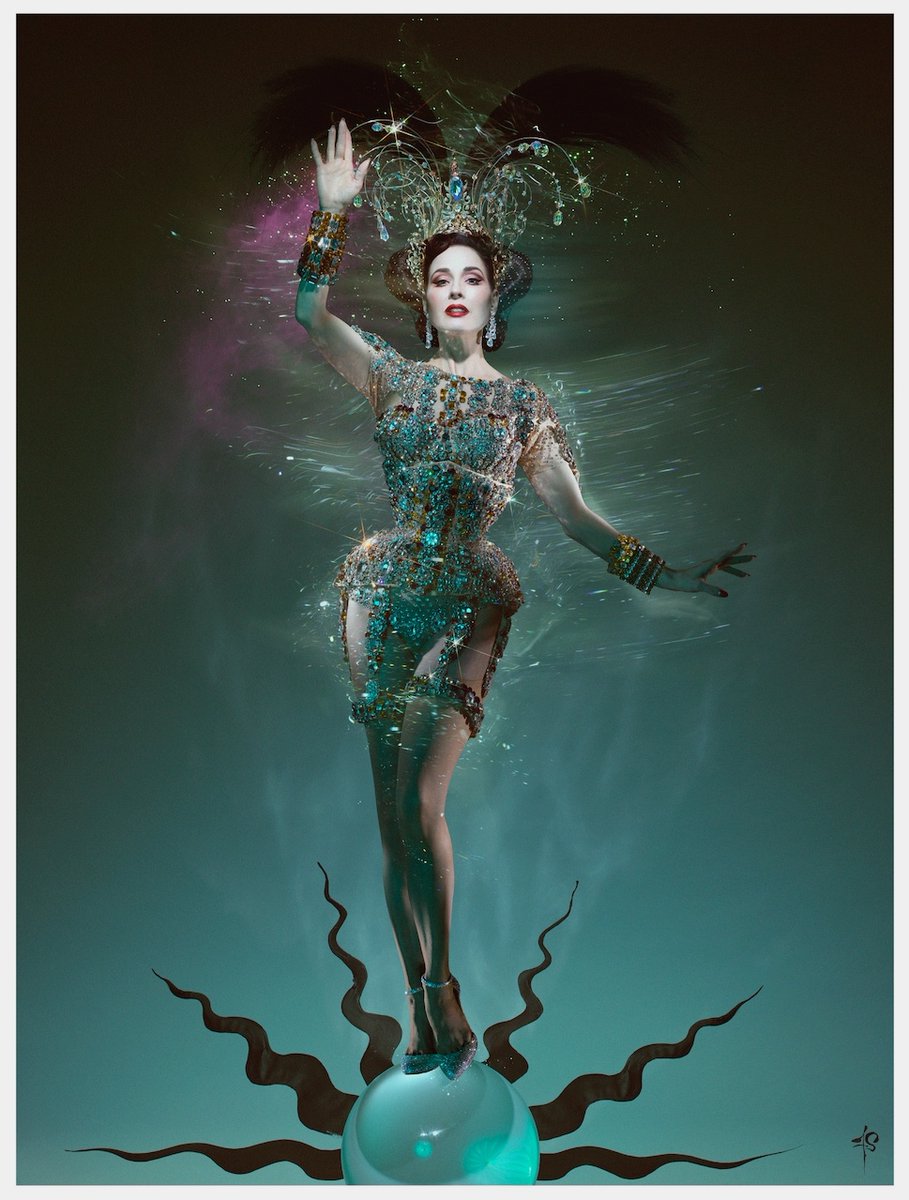 FranzSzony's tweet photo. Portrait of @DitaVonTeese for her new show spectacle "Nocturnelle".  MUA @gregoryarlt and hair by Tony Medina.  @swarovski encrusted costume @CatherineDLish.  @Hasselblad https://t.co/ANsqo6utsf