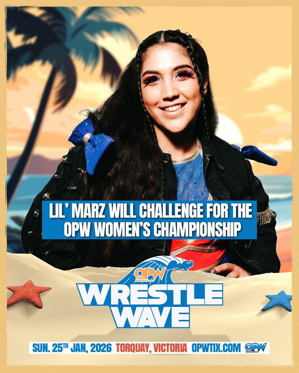 opwlive's tweet photo. π¨ CHAMPIONSHIP MATCH CONFIRMED π¨
Whoever walks out of #BASEBRAWL TODAY as OPW Women's Champion better be ready!
@LilMarzWrestler will challenge for the title at WrestleWave 2026!
Will she face @DreamtimeReid or @TarleeOfficial ?
That gets decided TODAY at Melbourne Ballpark! Tix still available: https://t.co/FIlSs6gIQD
The road to the Surf Coast starts now! π https://t.co/hAzn8IDTKL