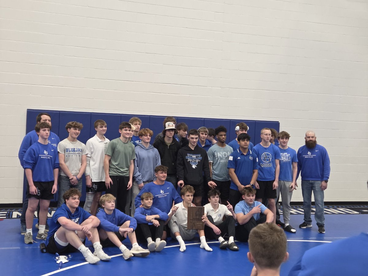 GoBluejays1's tweet photo. Congratulations to the AGHS wrestling team who won the Championship of their home Jack Murray wrestling tournament! #AGRise https://t.co/4cWboWUJUK