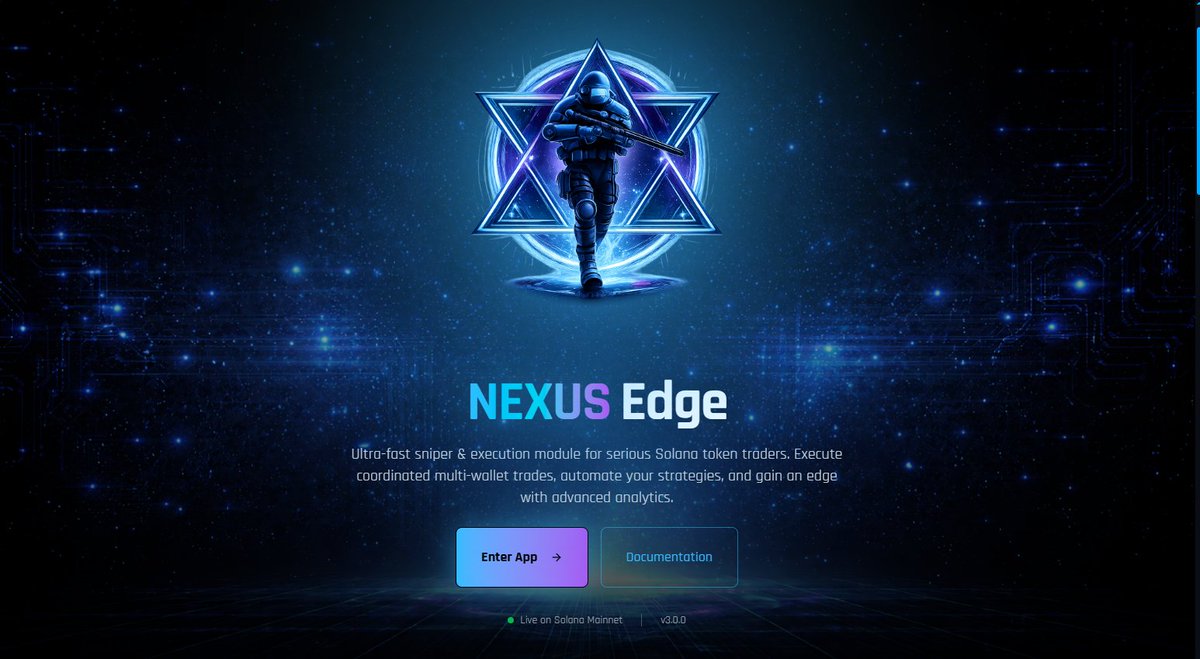 ArBuildsWeb3's tweet image. Alongside Nexus Terminal, I also built Nexus Edge. 

A lighter, faster surface for quick reads and execution.
Same philosophy. Different layer.

"Ultra-fast sniper &amp;amp; execution module for serious Solana token traders. Execute coordinated multi-wallet trades, automate your