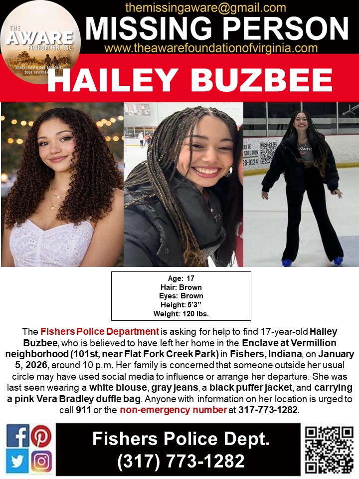 aware_the's tweet image. ***MISSING JUVENILE*** FISHERS, IN
The Fishers Police Department is asking for help to find 17-year-old Hailey Buzbee, who is believed to have left her home in the Enclave at Vermillion neighborhood (101st, near Flat Fork Creek Park) in Fishers, Indiana, on January 5, 2026,…