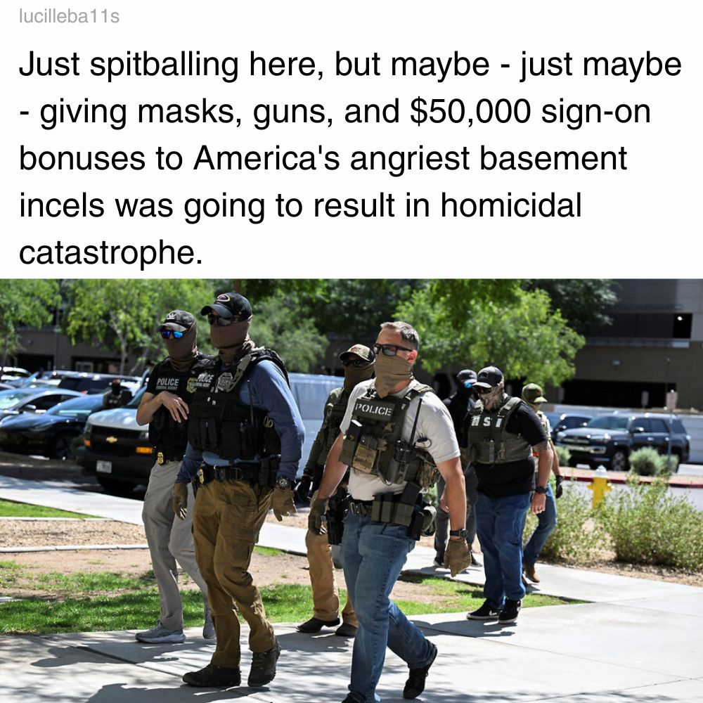 aden_shillito's tweet image. Masked goons moonlighting as customs officers should not have guns. They are not law enforcement professionals. Just trigger happy rednecks, incels and pedos who jack over their firearms.