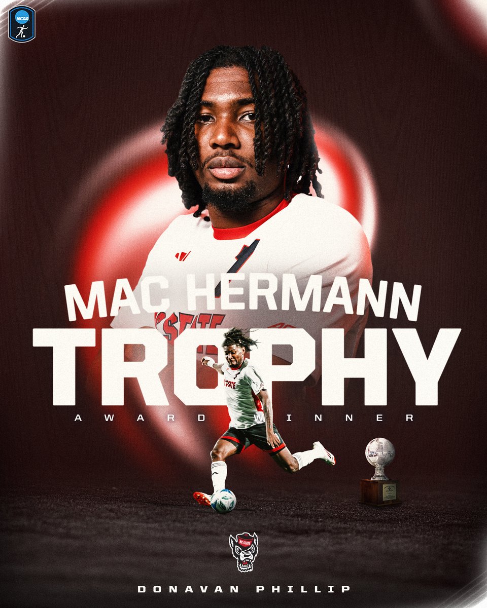 NCAASoccer's tweet image. The 2025 Men's @HermannTrophy winner is the one and only Donavan Phillip 🏆⚽️

#NCAASoccer x @PackMensSoccer