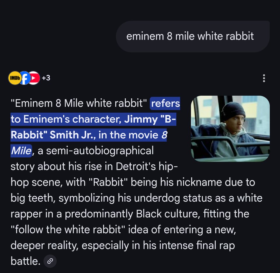 Only_Pangs's tweet image. Y'all wanna know stories about Kevin Gill?

In 8 mile, Eminem's was known as B-Rabbit. 

Follow the white rabbit baby.